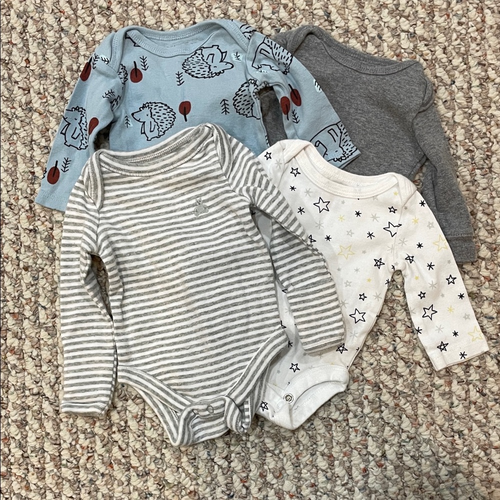 Assorted Baby One Pieces Set - Blue, Gray, White
